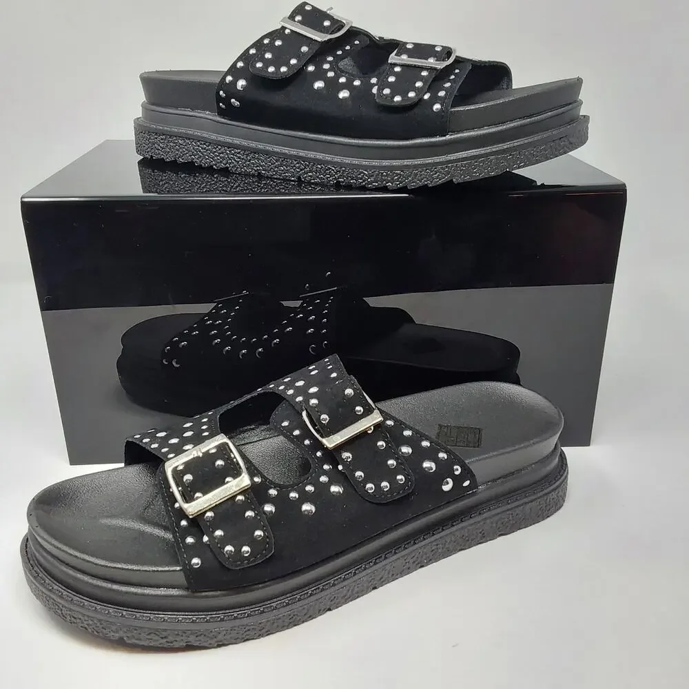 Women's Black Studded Double Buckle Platform Slide Sandals US 10.5 EU 41 New